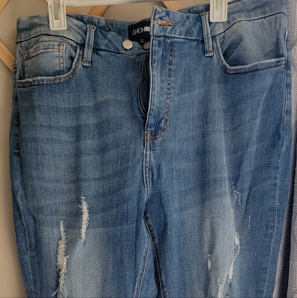 Fashion Nova Light Blue Distressed Boyfriend Jeans